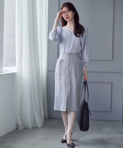 12Twelve Agenda（トゥエルブ　アジェンダ）の「ラメストライプ前後2wayブラウス（シャツ/ブラウス・レディース・サックスブルー/オフホワイト/イエロー・M）」の14枚目の写真