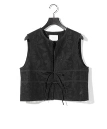 MIDIUMISOLIDミディウミソリッドVネックプルオーバーベスト　黒 MIDIUMISOLID(ミディウミソリッド)｜v neck n/slv PO プル