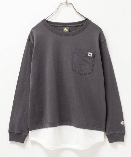 正規品♡レーヨンロゴ上下セット♡ダークグレー LOGOS PARK /ロゴス パ―ク】フェイクレイヤードロングTシャツ