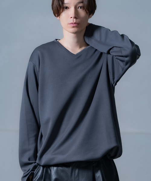 improves（インプローブス）の「裾ドローコード Vネック ロンT（Tシャツ/カットソー・メンズ・ホワイト/ブラック/オリーブ/ブルー/ネイビー/チャコール・MEDIUM/LARGE/SMALL）」の3枚目の写真