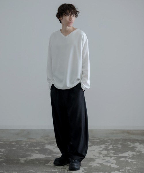 improves（インプローブス）の「裾ドローコード Vネック ロンT（Tシャツ/カットソー・メンズ・ホワイト/ブラック/オリーブ/ブルー/ネイビー/チャコール・MEDIUM/LARGE/SMALL）」の10枚目の写真