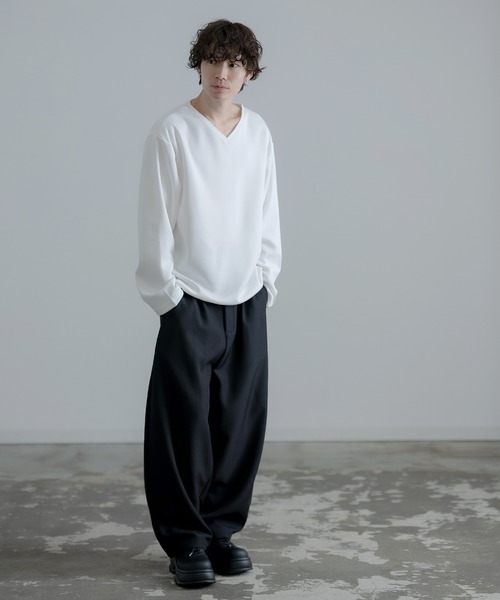 improves（インプローブス）の「裾ドローコード Vネック ロンT（Tシャツ/カットソー・メンズ・ホワイト/ブラック/オリーブ/ブルー/ネイビー/チャコール・MEDIUM/LARGE/SMALL）」の12枚目の写真