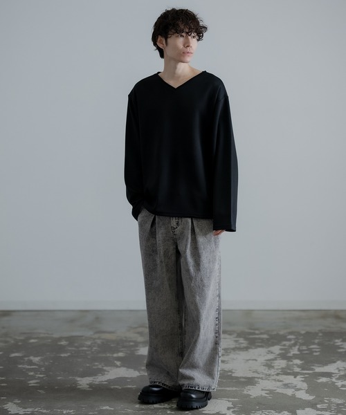 improves（インプローブス）の「裾ドローコード Vネック ロンT（Tシャツ/カットソー・メンズ・ホワイト/ブラック/オリーブ/ブルー/ネイビー/チャコール・MEDIUM/LARGE/SMALL）」の18枚目の写真