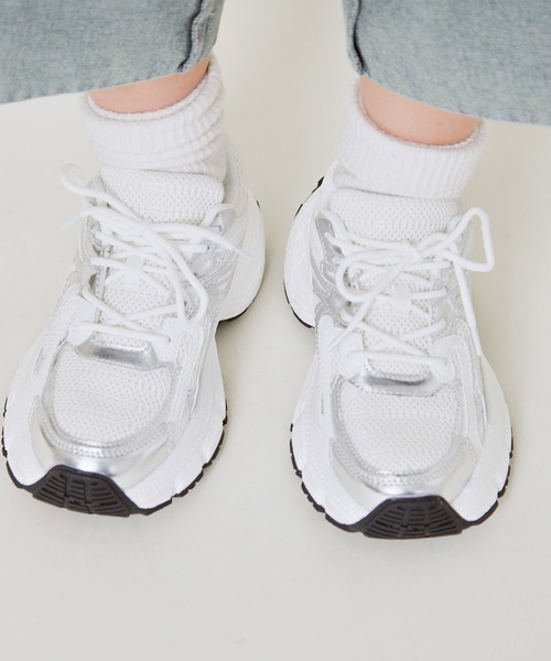 セール】《厚底ワイドソール》レディース メッシュ スニーカー ダッド