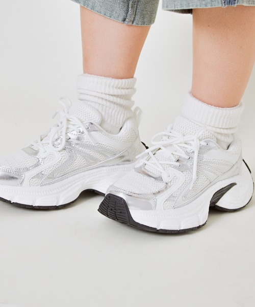 セール】《厚底ワイドソール》レディース メッシュ スニーカー ダッド