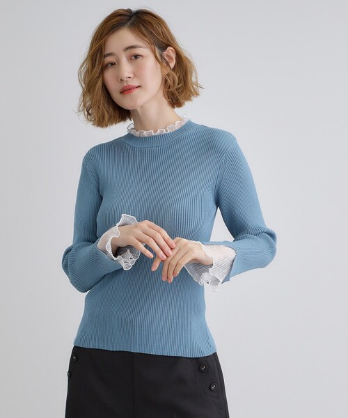 grove（グローブ）の「◆チュールプリーツレイヤードプルオーバー（ニット/セーター・レディース・ブラック/オフホワイト/ブルー・01/02/03/04/05）」の3枚目の写真