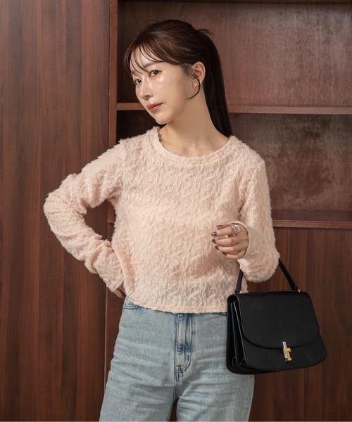 I_am(アイアム)の「sheer shaggy tops / シアーシャギートップス(Tシャツ/カットソー・レディース・ブラック/ピンク/アイボリー・FREE)」の3枚目の写真