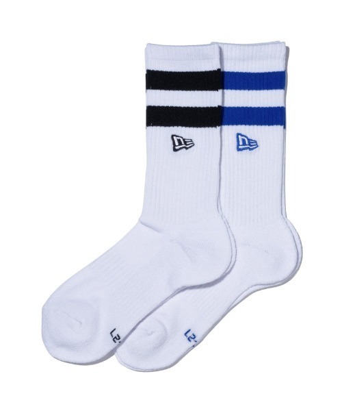 NEW ERA（ニューエラ）の「NEW ERA/ニューエラ ソックス SOCKS CREW 2足セット ライン フラッグロゴ エンブロイダリー 14518184/14518185（ソックス/靴下・メンズ・ホワイト系その他/ホワイト系その他2・25-27CM/21-23cm）」の2枚目の写真