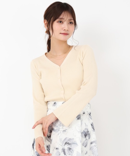 MISCH MASCH(ミッシュマッシュ)の「WEB限定 フレアスリーブVネックカーディガン(カーディガン/ボレロ・レディース・アイボリー/ブラック/ライトグリーン/ホワイト×ブラック・フリ-)」の14枚目の写真
