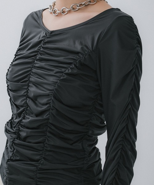 STUDIOUS(ステュディオス)の「【STUDIOUS/ステュディオス】Gathered Skin Top/ギャザースキントップス(Tシャツ/カットソー・レディース・ベージュ/ダークグレー・FREE)」の10枚目の写真