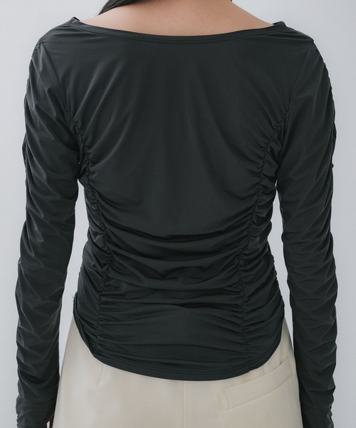 STUDIOUS(ステュディオス)の「【STUDIOUS/ステュディオス】Gathered Skin Top/ギャザースキントップス(Tシャツ/カットソー・レディース・ベージュ/ダークグレー・FREE)」の14枚目の写真