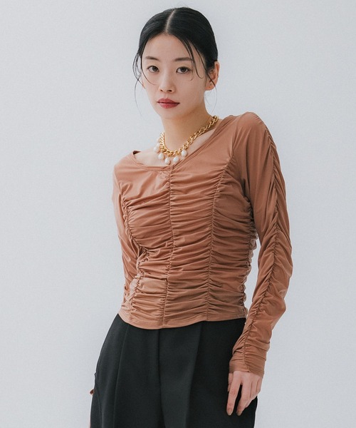 セール】【STUDIOUS/ステュディオス】Gathered Skin Top