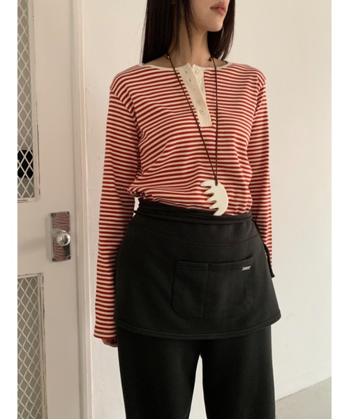 Didot.showroom(ディドット ショールーム)の「レイヤーエプロンSETジョガーパンツ(スウェットパンツ・レディース・チャコール/アイボリー/グレー・FREE)」の10枚目の写真