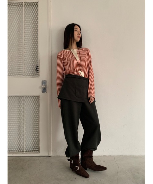 Didot.showroom(ディドット ショールーム)の「レイヤーエプロンSETジョガーパンツ(スウェットパンツ・レディース・チャコール/アイボリー/グレー・FREE)」の9枚目の写真