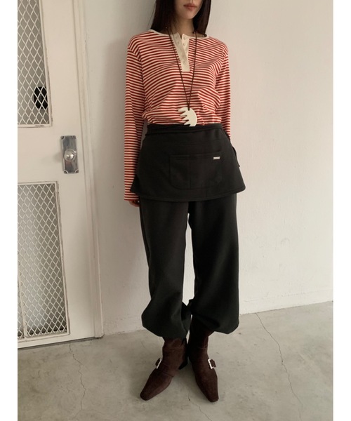 Didot.showroom(ディドット ショールーム)の「レイヤーエプロンSETジョガーパンツ(スウェットパンツ・レディース・チャコール/アイボリー/グレー・FREE)」の8枚目の写真