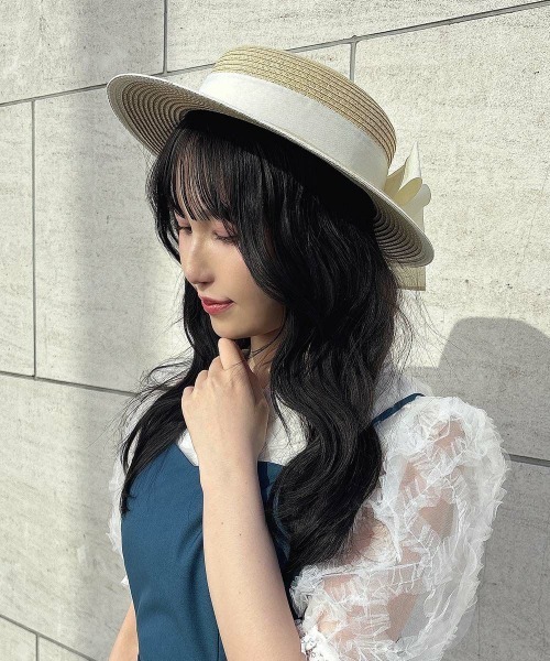 an another angelus（アンアナザーアンジェラス）の「配色ブリムグログランリボンキャノチェ（ハット・レディース・ベージュ/ベージュ×ブラック・FREE）」の3枚目の写真