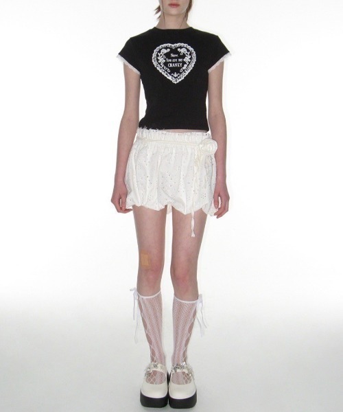 CRANK（クランク）の「【CRANK】LACE HEART PRINTING TOP / 【クランク】レースハートプリントTシャツ（Tシャツ/カットソー・レディース・ブラック/ライトブルー/ホワイト・ONE SIZE）」の15枚目の写真