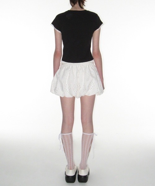 CRANK（クランク）の「【CRANK】LACE HEART PRINTING TOP / 【クランク】レースハートプリントTシャツ（Tシャツ/カットソー・レディース・ブラック/ライトブルー/ホワイト・ONE SIZE）」の16枚目の写真