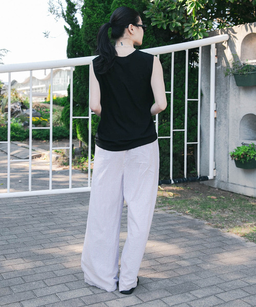セール】new basic インドコットンサッカーストライプパンツ