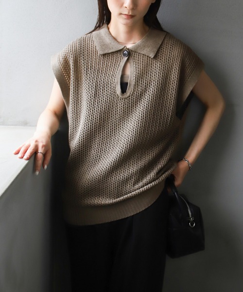 select MOCA(セレクトモカ)の「ドロップオープンメッシュニットトップス(ニット/セーター・レディース・モカ/ブラック/アイボリー/グレー・FREE)」の4枚目の写真