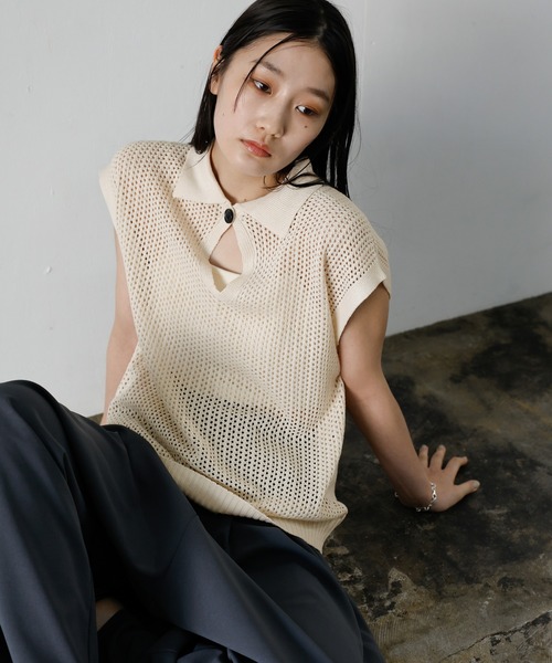 select MOCA(セレクトモカ)の「ドロップオープンメッシュニットトップス(ニット/セーター・レディース・モカ/ブラック/アイボリー/グレー・FREE)」の10枚目の写真