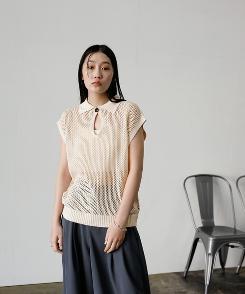 select MOCA(セレクトモカ)の「ドロップオープンメッシュニットトップス(ニット/セーター・レディース・モカ/ブラック/アイボリー/グレー・FREE)」の13枚目の写真