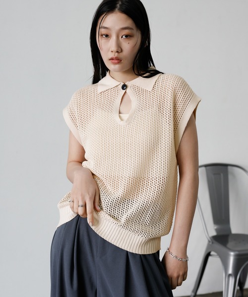 select MOCA(セレクトモカ)の「ドロップオープンメッシュニットトップス(ニット/セーター・レディース・モカ/ブラック/アイボリー/グレー・FREE)」の9枚目の写真