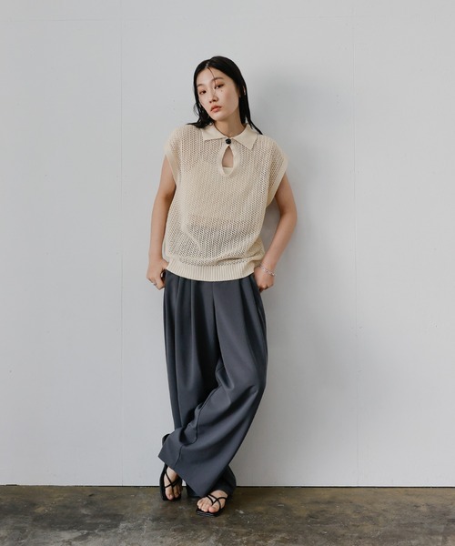 select MOCA(セレクトモカ)の「ドロップオープンメッシュニットトップス(ニット/セーター・レディース・モカ/ブラック/アイボリー/グレー・FREE)」の5枚目の写真