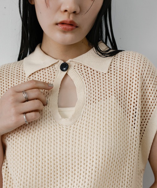 select MOCA(セレクトモカ)の「ドロップオープンメッシュニットトップス(ニット/セーター・レディース・モカ/ブラック/アイボリー/グレー・FREE)」の11枚目の写真