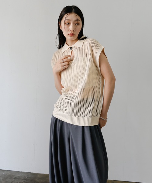 select MOCA(セレクトモカ)の「ドロップオープンメッシュニットトップス(ニット/セーター・レディース・モカ/ブラック/アイボリー/グレー・FREE)」の14枚目の写真
