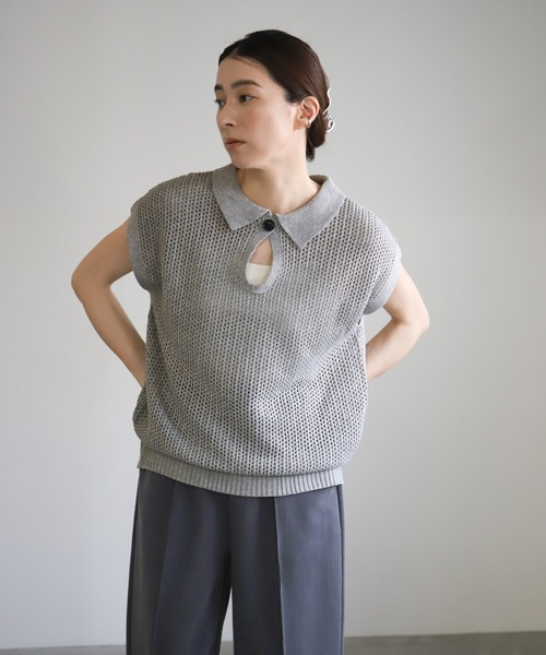 select MOCA(セレクトモカ)の「ドロップオープンメッシュニットトップス(ニット/セーター・レディース・モカ/ブラック/アイボリー/グレー・FREE)」の20枚目の写真