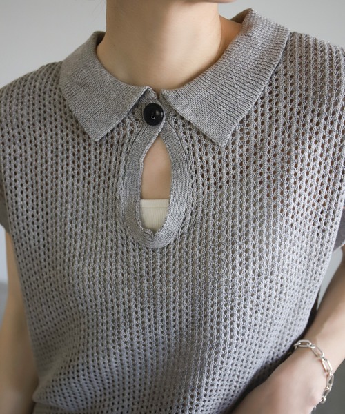 select MOCA(セレクトモカ)の「ドロップオープンメッシュニットトップス(ニット/セーター・レディース・モカ/ブラック/アイボリー/グレー・FREE)」の21枚目の写真