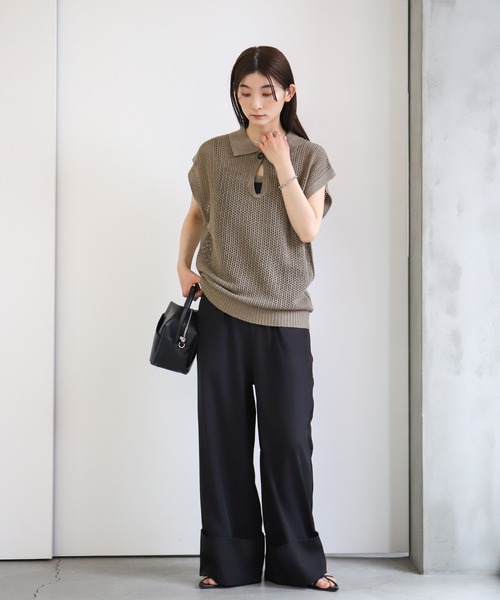 select MOCA(セレクトモカ)の「ドロップオープンメッシュニットトップス(ニット/セーター・レディース・モカ/ブラック/アイボリー/グレー・FREE)」の7枚目の写真