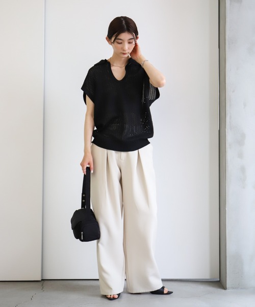 select MOCA(セレクトモカ)の「ドロップオープンメッシュニットトップス(ニット/セーター・レディース・モカ/ブラック/アイボリー/グレー・FREE)」の8枚目の写真