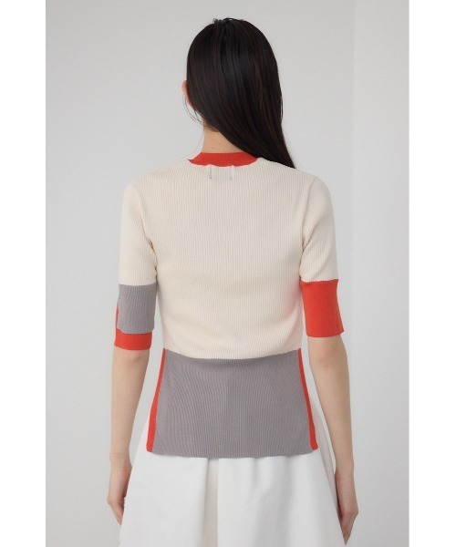 【PLUS】カラーブロッキング5分袖ニット/レディース/トップス ニット  5分・7分袖 ブランド AZUL PLUS【SALE】 OTONA ニット レディース セーター 長袖 ピンク ふわもち 肩