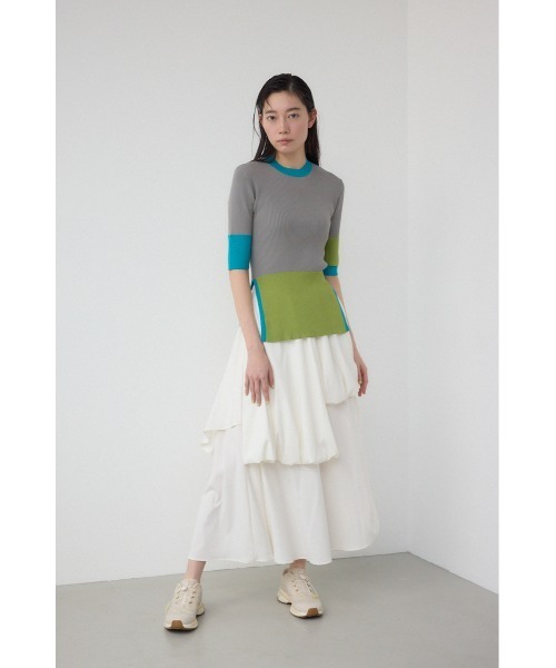 【PLUS】カラーブロッキング5分袖ニット/レディース/トップス ニット  5分・7分袖 ブランド AZUL PLUS【SALE】 セール】【PLUS】カラーブロッキング5分袖ニット（ニット
