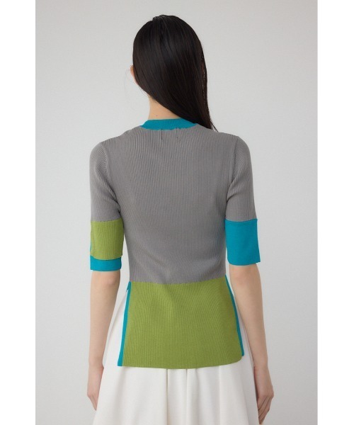 【PLUS】カラーブロッキング5分袖ニット/レディース/トップス ニット  5分・7分袖 ブランド AZUL PLUS【SALE】 PLUS（AZUL BY MOUSSY） ニット セーター 「PLUS」カラー