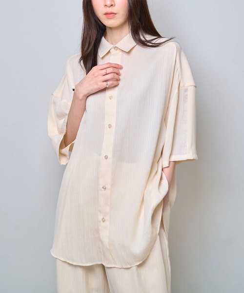 Nora Lily(ノラリリー)の「【Nora Lily】Sheer Layered Wide Shirt(UNISEX)(シャツ/ブラウス・メンズ・オフホワイト/ライトブルー/ブラック・FREE)」の4枚目の写真