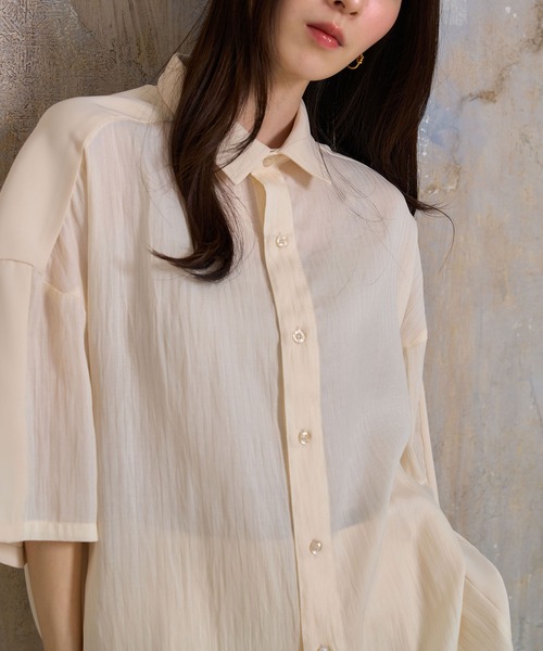 ブラウス シャツ SHEER ANORAK PULLOVER レディース Nora Lily】Sheer Layered Wide Shirt(UNISEX)（シャツ/ブラウス