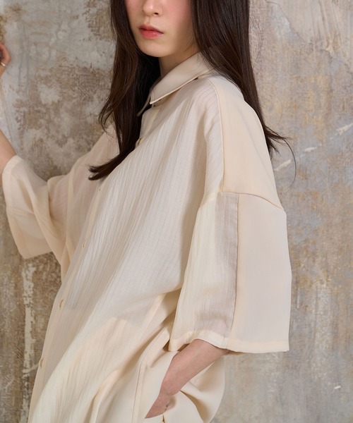 Nora Lily(ノラリリー)の「【Nora Lily】Sheer Layered Wide Shirt(UNISEX)(シャツ/ブラウス・メンズ・オフホワイト/ライトブルー/ブラック・FREE)」の9枚目の写真