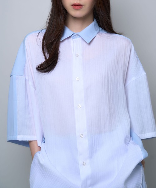 ブラウス シャツ SHEER ANORAK PULLOVER レディース Nora Lily】Sheer Layered Wide Shirt(UNISEX)（シャツ/ブラウス