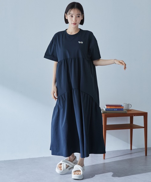 PENNEYS（ぺニーズ）の「<速乾>PENNEYS/ペニーズ 別注 THE FOX ロゴ ワンポイントワッペン刺繍 ティアード切り替え半袖ワンピース（ワンピース・レディース・ネイビー/ブラック系/レッド/ブラック/オフホワイト・FREE）」の16枚目の写真