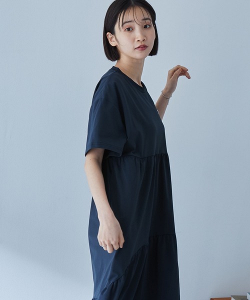 PENNEYS（ぺニーズ）の「<速乾>PENNEYS/ペニーズ 別注 THE FOX ロゴ ワンポイントワッペン刺繍 ティアード切り替え半袖ワンピース（ワンピース・レディース・ネイビー/ブラック系/レッド/ブラック/オフホワイト・FREE）」の19枚目の写真