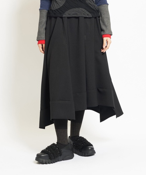 gomme（ゴム）の「ウーリーツイル　チェンジスカート（スカート・レディース・ボルドー/ブラック・MEDIUM）」の2枚目の写真