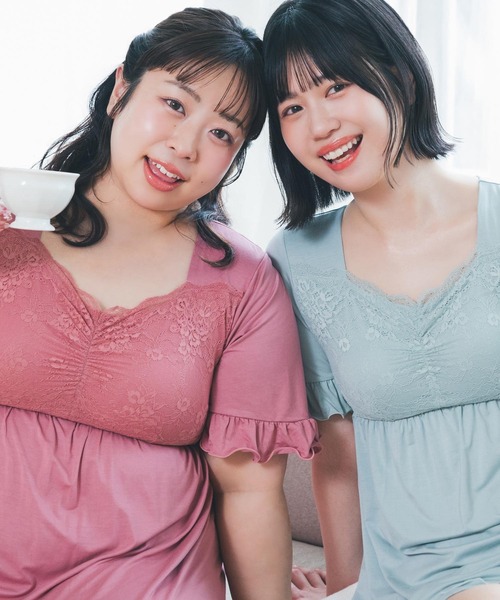 fran de lingerie(フランデランジェリー)の「餅田コシヒカリさんとコラボ ナイトブラ付きルームウェア「LuNight(ルナイト)」ナイトブラ付きノースリーブロングワンピース(ルームウェア/パジャマ・レディース・セージグリーン/ブラック/ピンク系その他/ラベンダー/ネイビー・3L/L/LL/M)」の10枚目の写真