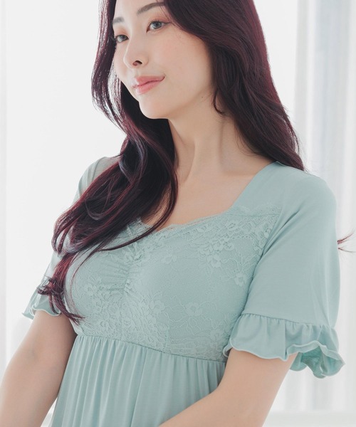 fran de lingerie(フランデランジェリー)の「餅田コシヒカリさんとコラボ ナイトブラ付きルームウェア「LuNight(ルナイト)」ナイトブラ付きノースリーブロングワンピース(ルームウェア/パジャマ・レディース・セージグリーン/ブラック/ピンク系その他/ラベンダー/ネイビー・3L/L/LL/M)」の18枚目の写真