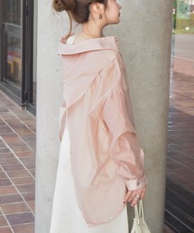 back slit satin like sheer shirt /サテン調 シアー バックコンシャス シャツ