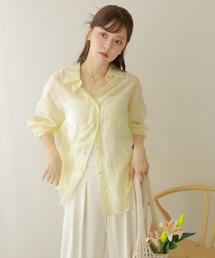 LAULEN　ブラウス tuck volume sleeve blouse /ノーカラー タック 7分袖