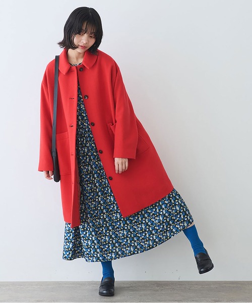 bulle de savon(ビュルデサボン)の「△super100 スイビ ステンカラーコート(ステンカラーコート・レディース・ネイビー/レッド/グリーン・FREE)」の7枚目の写真