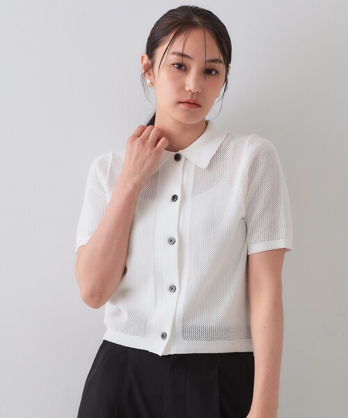 セール】《CLASSY掲載》透かし編みポロニット【洗濯機洗い可